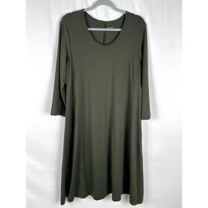 Garnet Hill Women size Medium Trapeze Dress Army Green Telcel Blend Minimalist‎